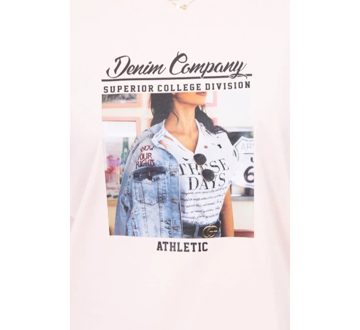 Blúzka s potlačou koláží, púdrovo ružová