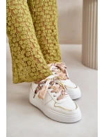 Sneakersy Damskie Na Platformie Z Ozdobnym Sznurowaniem Białe Mistra