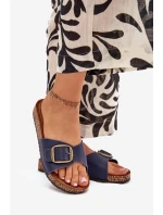 Klapki Damskie Na Korkowej Platformie Z Klamrą Granatowe Vianara Klapki Damskie Na Korkowej Platformie Z Klamrą Granatowe Vianara