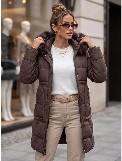 Kurtka damska zimowa pikowana z kapturem fioletowa model 22404740 - FashionStreet Kurtka damska zimowa pikowana z kapturem fioletowa model 22404740 - FashionStreet