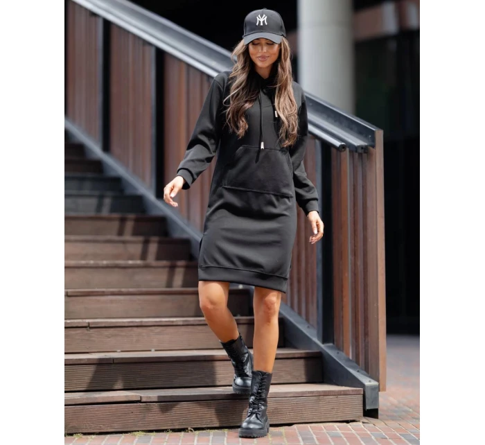 Čierne dámske ležérne šaty s kapucňou (523)