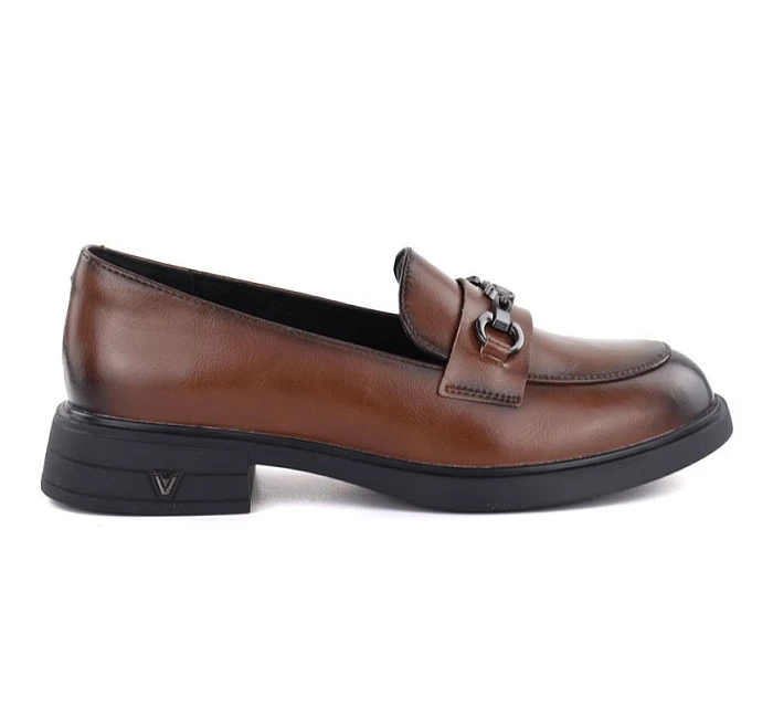 Dámské kožené polobotky hnědé model 22060128 - VINCEZA Dámské kožené polobotky hnědé model 22060128 - VINCEZA