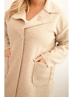 Dámský kabát Plus Size beránek s vlnou a kapsami béžový Dámský kabát Plus Size beránek s vlnou a kapsami béžový