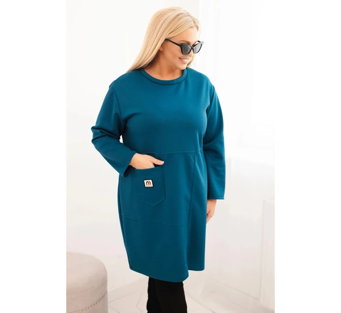 Plus veľkosť dámske šaty s 3/4 rukávom Plus veľkosť šaty s vreckami Navy