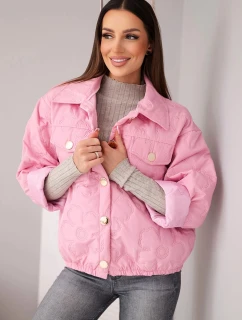 Dámska jarná prešívaná bunda s kvetinovým vzorom svetlo ružová