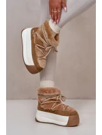 Skórzane Śniegowce Damskie Na Grubej Podeszwie Z Futerkiem Big Star OO274A207 Brązowe Skórzane Śniegowce Damskie Na Grubej Podeszwie Z Futerkiem Big Star OO274A207 Brązowe