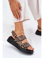 Dámske sandále na platforme a klinoch s prackami Zebra Beige and Black Genorre Dámske sandále na platforme a klinoch s prackami Zebra Beige and Black Genorre