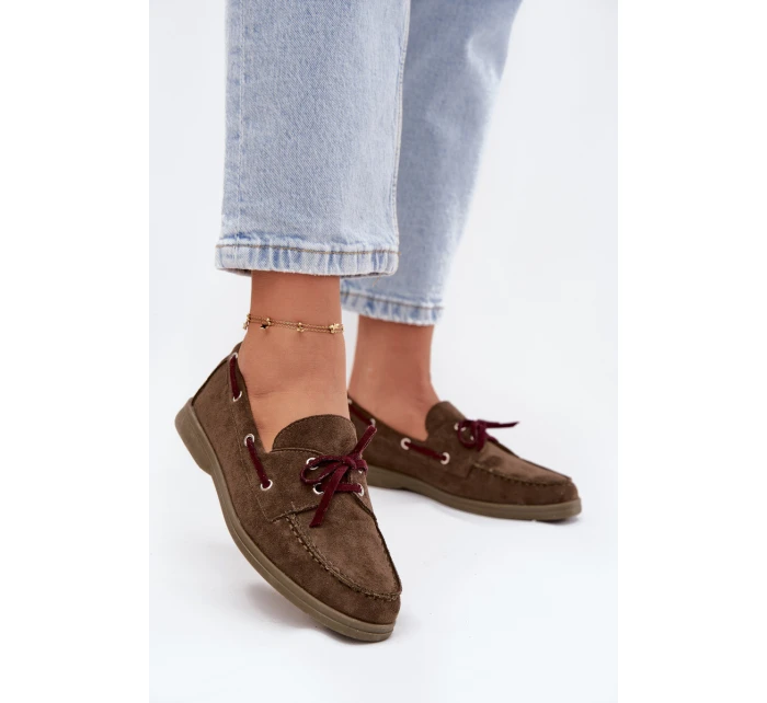 Półbuty Mokasyny Damskie Z Wiązaniem Ciemnozielone Calivra Półbuty Mokasyny Damskie Z Wiązaniem Ciemnozielone Calivra