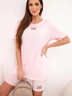 Dámsky bavlnený set s krátkym rukávom a šortkami candy pink