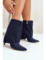 Dámské boty s pruhy na jehlách s ohrnutým svrškem a  tmavě modré model 21670406 - Boto