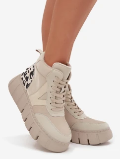 Dámske členkové topánky na platforme z pravej kože Vinceza - béžové