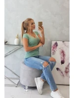 Halenka se model 18746410 výstřihem tmavě mátová - K-Fashion