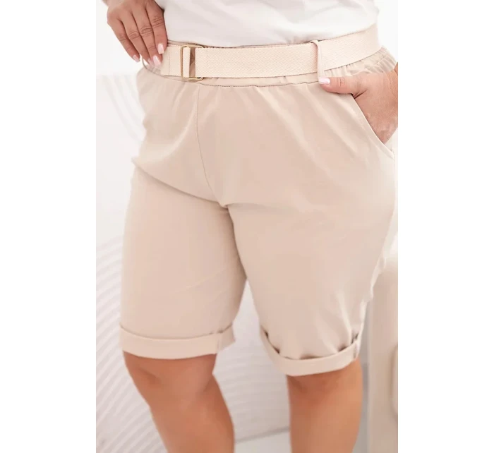 Dámske Plus veľkosť bavlnené šortky s opaskom svetlo béžová
