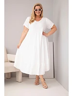 Dámske plus size šaty s krátkymi rukávmi a volánom z ľahkej viskózy bielej farby