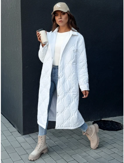 Dámský prošívaný dlouhý kabát bílý Dstreet model 21978774 - FashionStreet