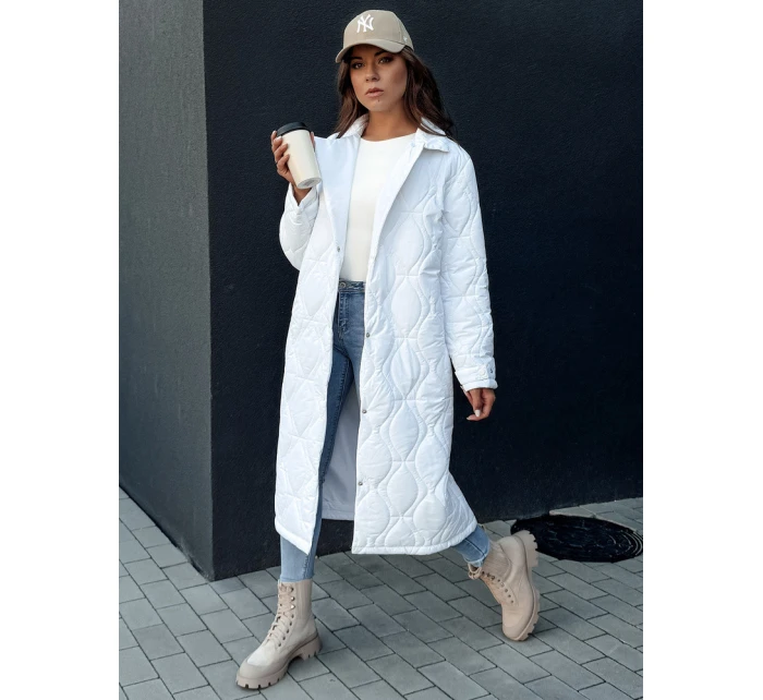 Dámský prošívaný dlouhý kabát bílý Dstreet model 21978774 - FashionStreet