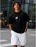 Pánske bavlnené tričko nadrozmernej veľkosti s čiernou potlačou FashionStreet NX1046R Pánske bavlnené tričko nadrozmernej veľkosti s čiernou potlačou FashionStreet NX1046R