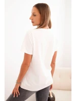 Dámská bavlněná blůza s výstřihem do V a krátkým rukávem ecru Dámská bavlněná blůza s výstřihem do V a krátkým rukávem ecru