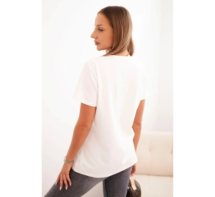 Dámská bavlněná blůza s výstřihem do V a krátkým rukávem ecru Dámská bavlněná blůza s výstřihem do V a krátkým rukávem ecru