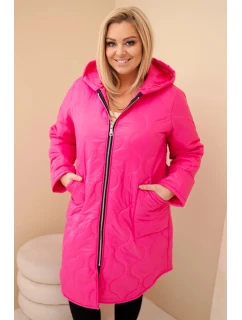 Dámská zimní péřová bunda Plus Size s kapucí neonově růžová