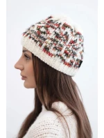Dámska zimná vlnená čiapka s nórskym vzorom K354 ecru+red