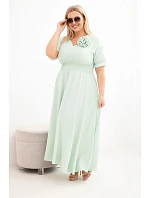 Dámske šaty Plus Size s výstrihom do V a mätovým pásom