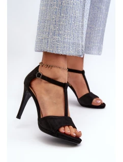 Sandały Damskie Na Szpilce Z Eko Zamszu Czarne Obdaria