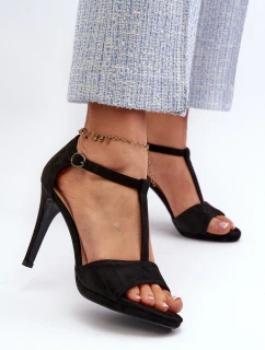 Sandały Damskie Na Szpilce Z Eko Zamszu Czarne Obdaria