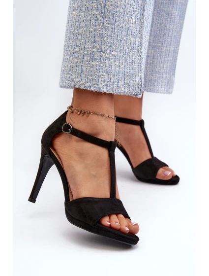 Sandały Damskie Na Szpilce Z Eko Zamszu Czarne Obdaria Sandały Damskie Na Szpilce Z Eko Zamszu Czarne Obdaria