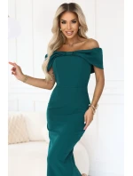 model 21803459 Smyslné španělské šaty midi s mašlí ve výstřihu lahvově zelené - numoco model 21803459 Smyslné španělské šaty midi s mašlí ve výstřihu lahvově zelené - numoco