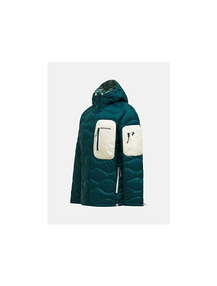Pánská péřová bunda PEAK PERFORMANCE M Helium Utility Down Hood Jacket, zelená barva Pánská péřová bunda PEAK PERFORMANCE M Helium Utility Down Hood Jacket, zelená barva
