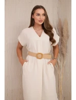 Šaty s ozdobným opaskom béžovej farby Šaty s ozdobným opaskom béžovej farby