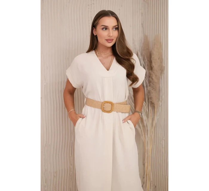 Šaty s ozdobným opaskom béžovej farby Šaty s ozdobným opaskom béžovej farby