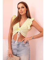 Dámská pruhovaná blůza s nařasením a volánkem zelená