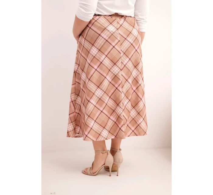 Dámská sukně Plus Size v model 21959128 vzoru s širokým lemem camelová - K-Fashion