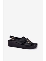 Kožené Dámské Sandály Na Klínku model 21698304 Černé - S.Barski Kožené Dámské Sandály Na Klínku model 21698304 Černé - S.Barski