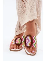 Klapki Damskie Płaskie Z Ozdobną Klamrą Białe Luwam Klapki Damskie Płaskie Z Ozdobną Klamrą Białe Luwam