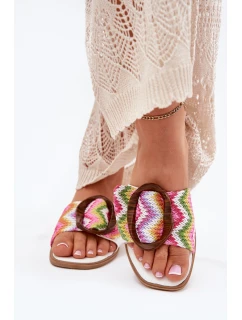 Klapki Damskie Płaskie Z Ozdobną Klamrą Białe Luwam