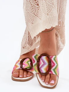 Klapki Damskie Płaskie Z Ozdobną Klamrą Białe Luwam