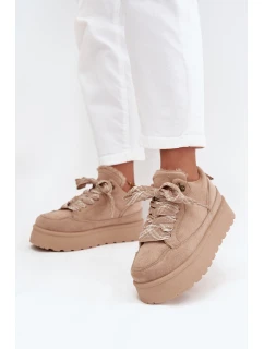 Šněrovací dámské sněhule na platformě zateplené kožíškem béžové model 21710258 - Boto