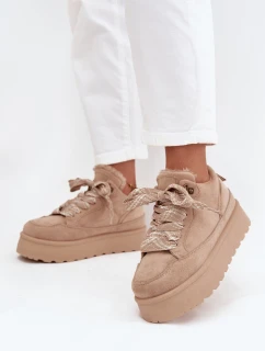 Šněrovací dámské sněhule na platformě zateplené kožíškem béžové model 21710258 - Boto