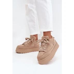 Šněrovací dámské sněhule na platformě zateplené kožíškem béžové model 21710258 - Boto Šněrovací dámské sněhule na platformě zateplené kožíškem béžové model 21710258 - Boto