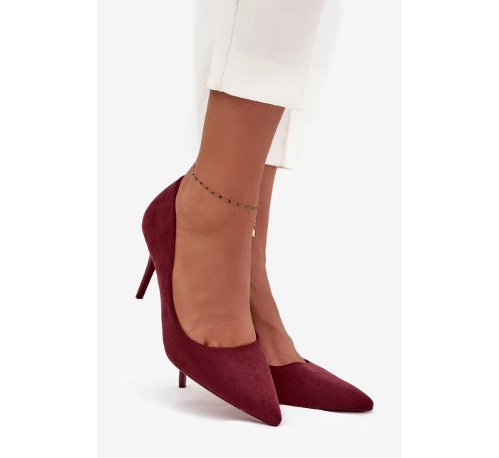 Szpilki Damskie Z Eko Zamszu Bordowe Elvessa