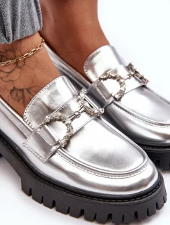 Dámské kožené boty s robustními vysokými podpatky, stříbrná Lemmitty