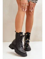 Členkové topánky z eko kože Workery Dámske s príveskami Čierne Rianael