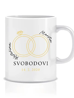 Personalizovaný klasický biely keramický hrnček s objemom 300 ml s prstienkami a menami