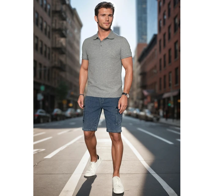 Pánska polokošeľa s nášivkou šedá FashionStreet PX0626