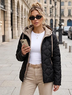 Dámska prešívaná prechodná bunda s kapucňou, čierna, FashionStreet TY5886