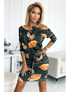 13-165 Športové šaty s vreckami - zelené + oranžové pery