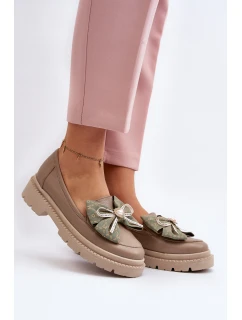 Damskie Skórzane Mokasyny Z Kokardą Laura Messi 2787 Beżowe